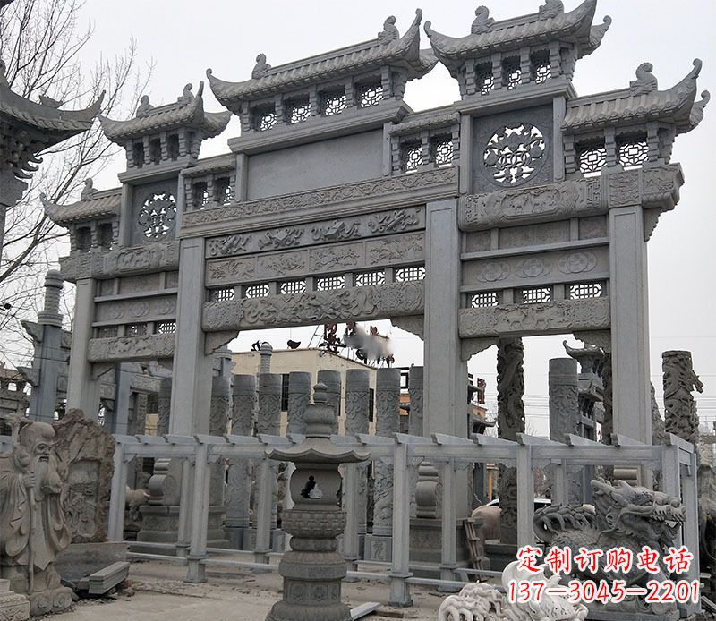 北京景区三门牌坊石雕 (13)