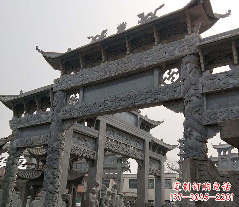 北京景区三门牌坊石雕
