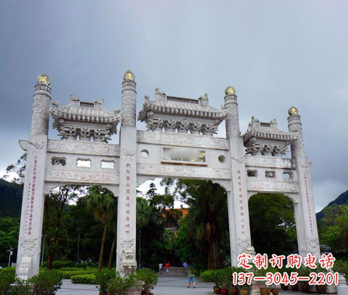 北京景区三门牌坊石雕_1