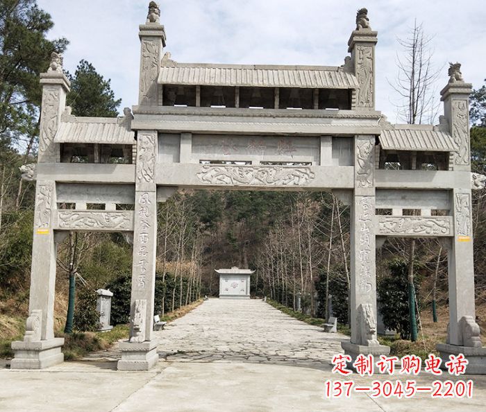 北京景区三门牌坊石雕_1 (3)