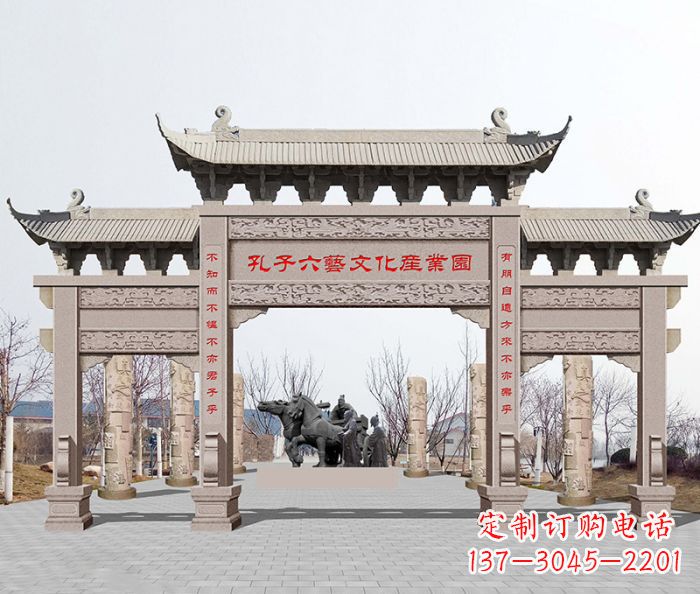 北京景区三门石雕牌坊-高质美观可靠的雕塑装置