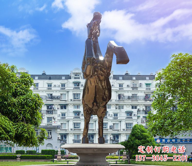 北京镜面城市经典不锈钢奔马塑像