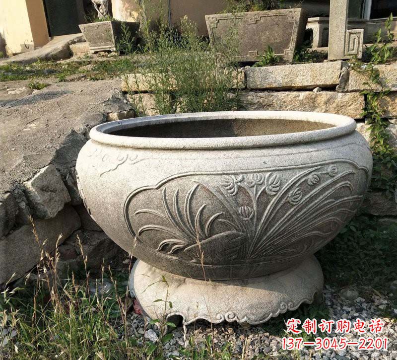 北京中领雕塑梅兰竹菊浮雕石水缸