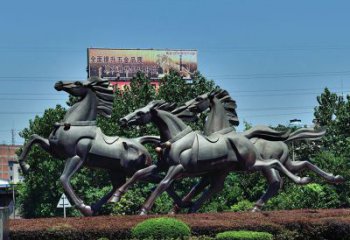 北京非凡运动，街边奔马铜雕塑