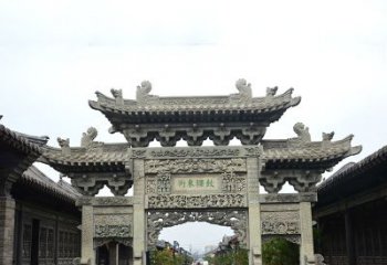 北京特色街道三门石雕牌楼雕塑