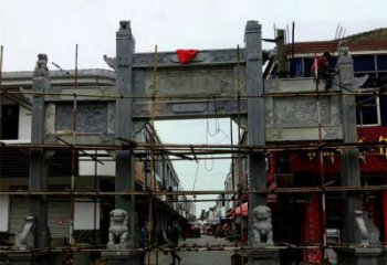 北京中领雕塑-精美街道三门石雕牌楼