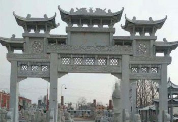 北京三门牌坊石雕，精美汉风石雕装饰景区