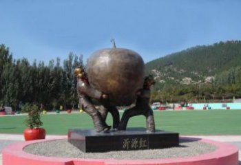 北京两个儿童抱着苹果公园人物铜雕