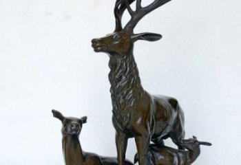 北京艺术之美，母子鹿驯鹿铜雕