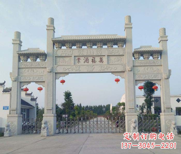 北京农村三门牌坊石雕 (3)