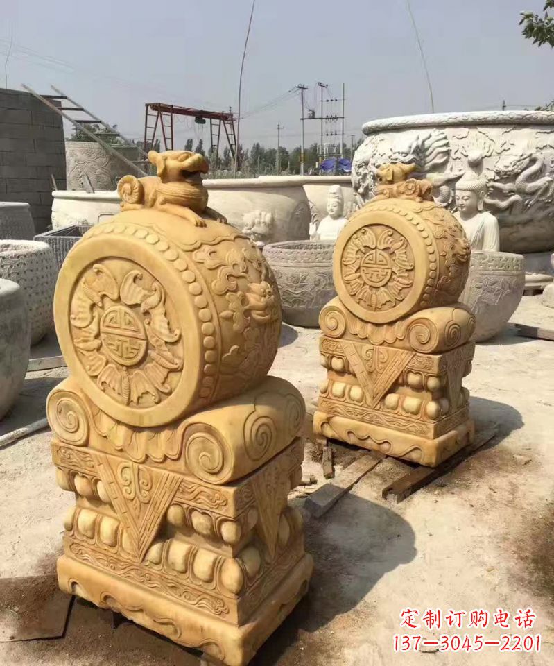 北京福瑞貔貅抱鼓石雕塑,传承中国古老文化