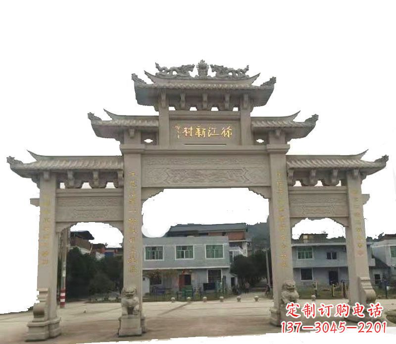 北京三门牌坊仿古石雕，雕刻精美传承传统
