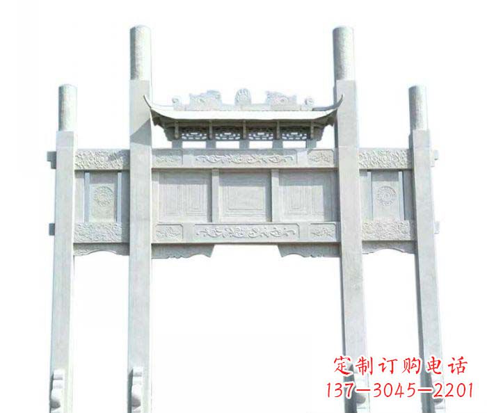 北京三门石雕牌坊定制精美牌坊雕塑