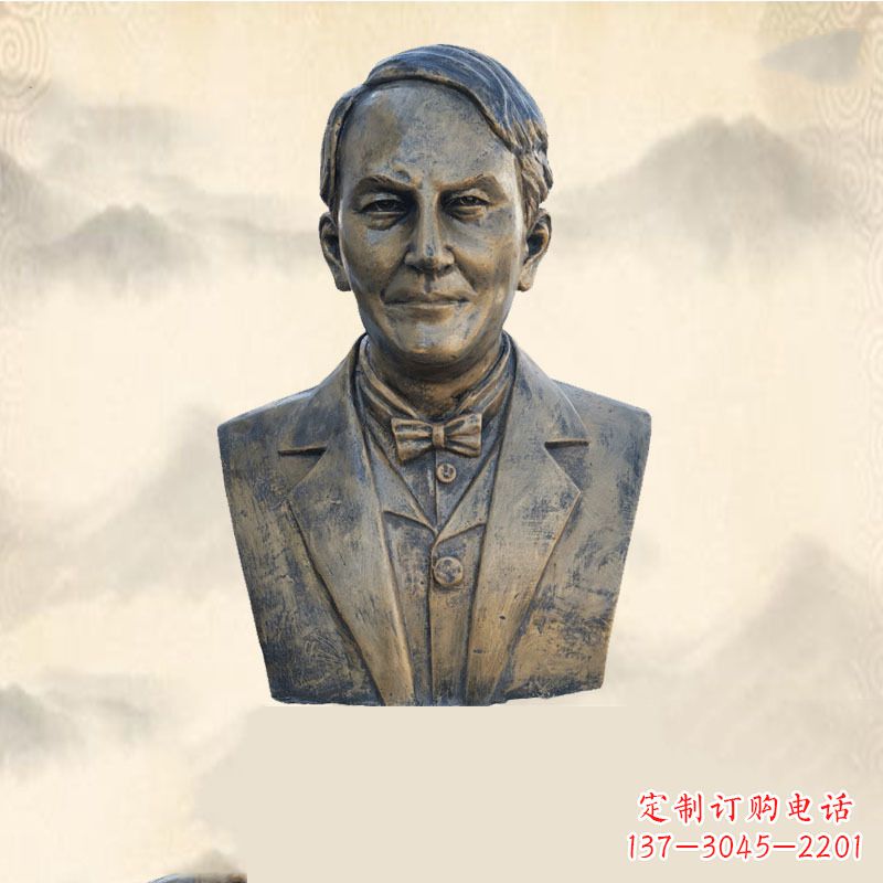 北京世界名人爱迪生纯铜头像雕塑-学校校园名人系列雕塑