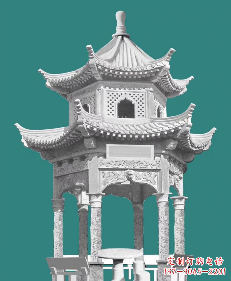 北京双层六角凉亭景观石雕