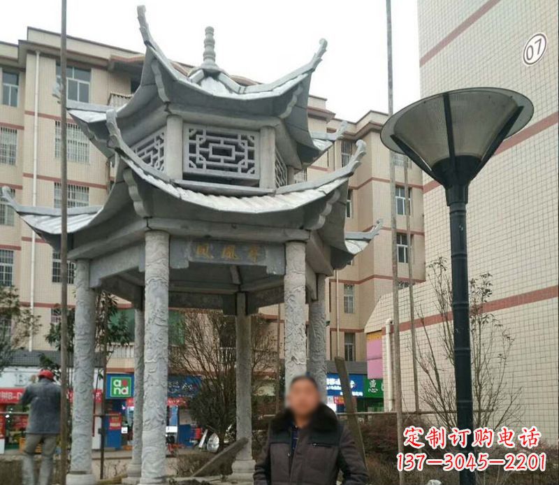 北京双层六角凉亭石雕