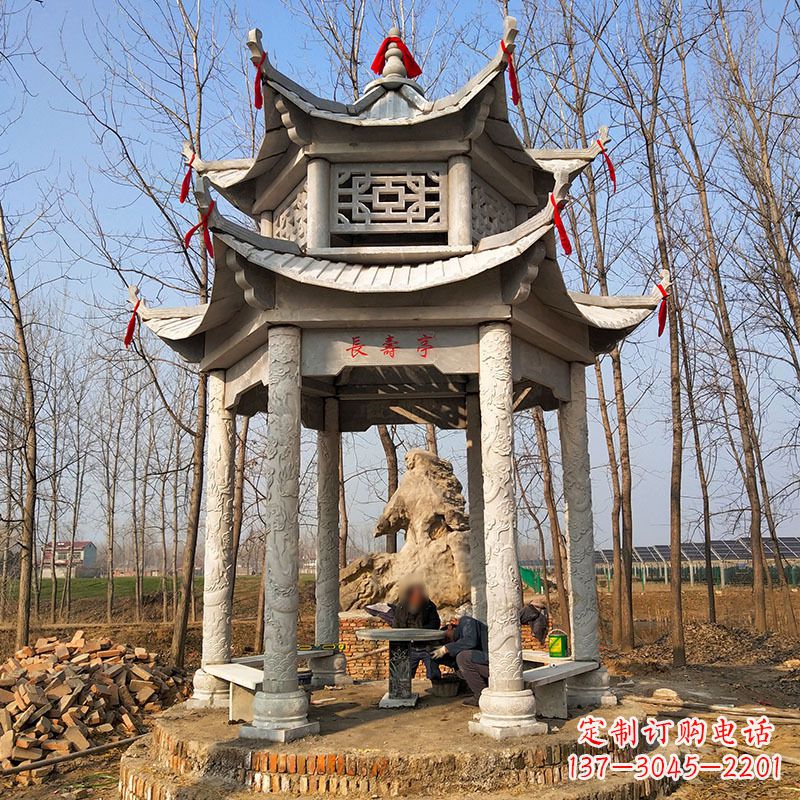 北京双层六角石凉亭