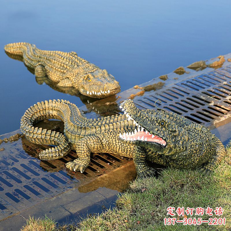 北京水塘动物摆件玻璃钢仿真鳄鱼
