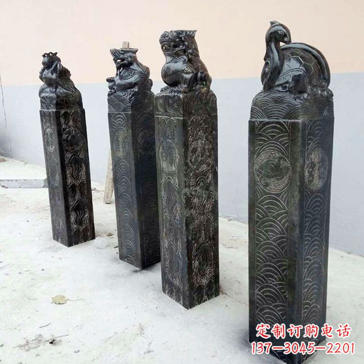 北京四方神兽青石仿古栓马柱