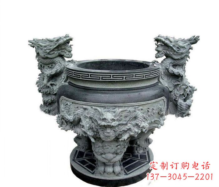 北京寺庙景观龙头水缸石雕 (2)