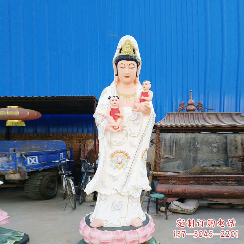 北京送子观音彩绘玻璃钢雕塑