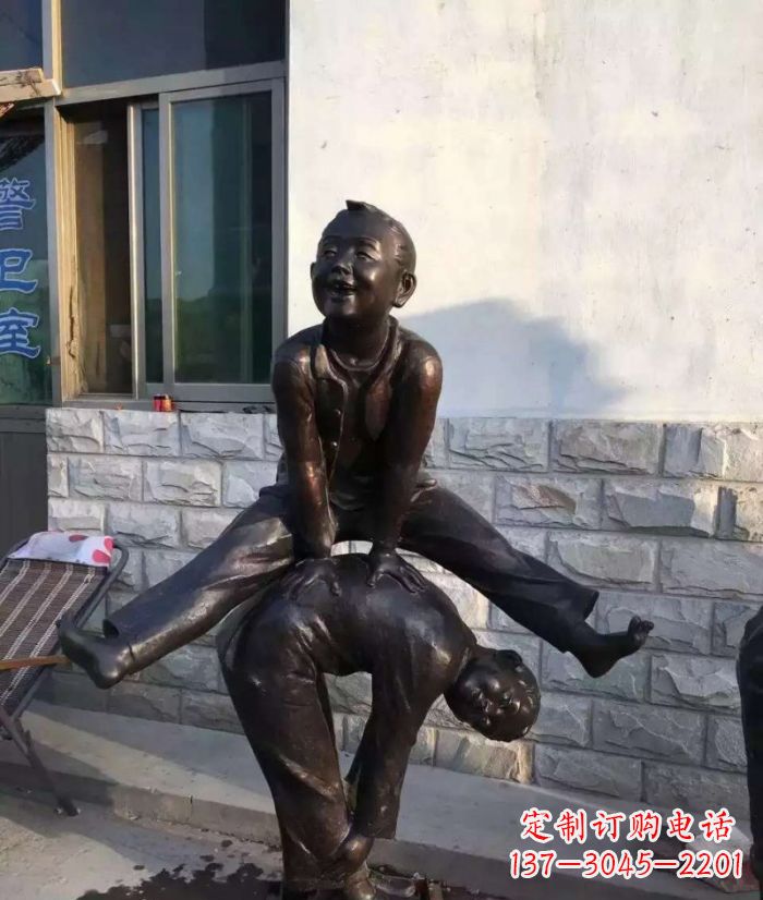 北京跳马儿童铜雕 (2)