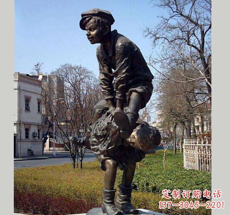 北京跳山羊人物铜雕