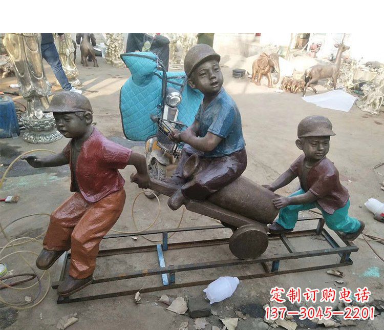 北京铜雕彩绘庭院玩耍儿童雕塑
