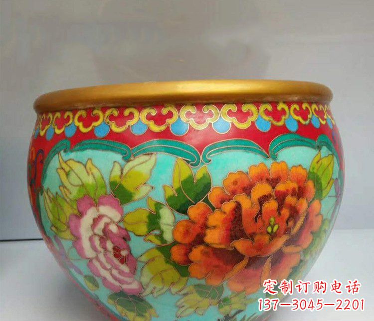 北京铜雕彩绘庭院装饰景观水缸雕塑