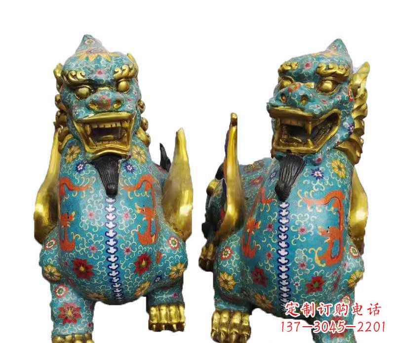 北京铜雕彩绘镇宅麒麟雕塑摆件