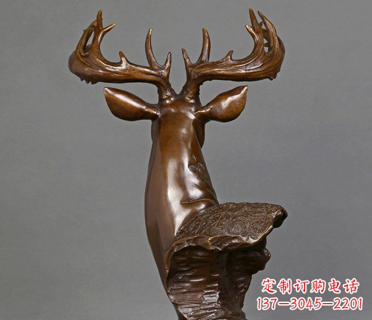 北京铜雕吉祥招财鹿头雕塑摆件