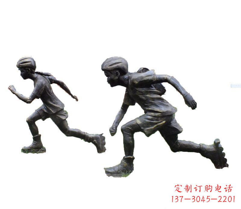 北京铜雕民俗溜冰儿童摆件