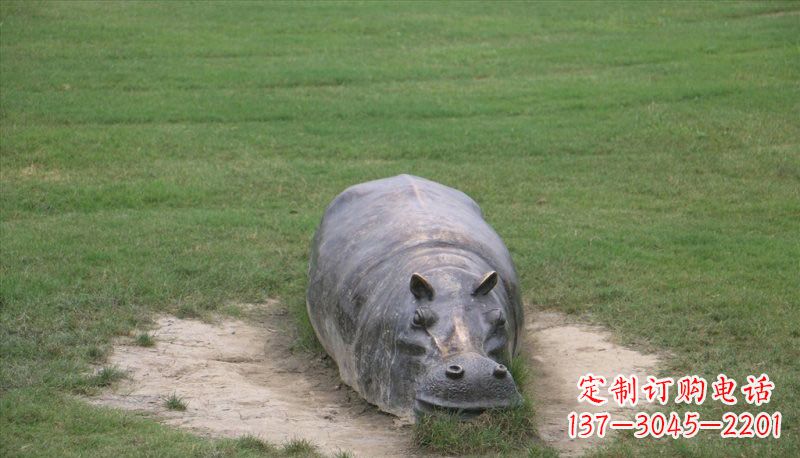 北京铜雕趴着的河马