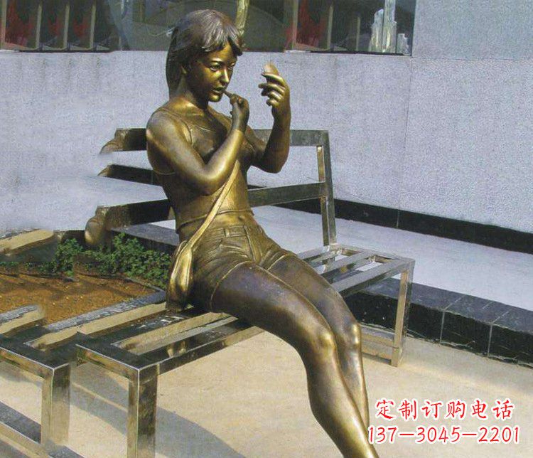 北京铜雕商业街化妆女孩人物雕塑