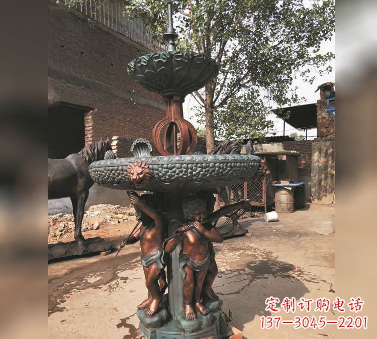 北京铜雕双层西方儿童喷泉