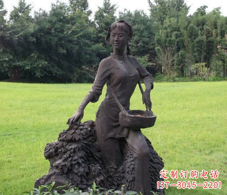 北京铜雕园林采茶女孩人物雕塑