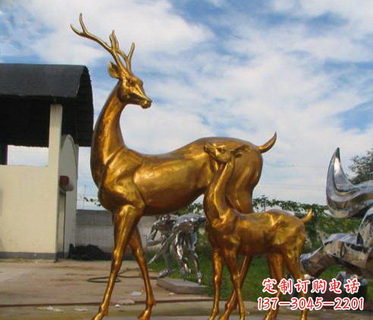 北京铜雕园林动物母子鹿雕塑
