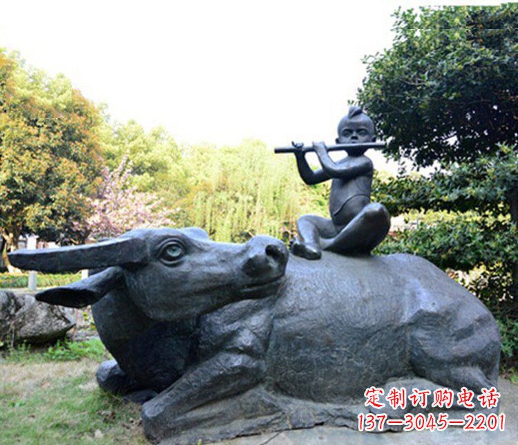 北京铜雕园林牧童骑牛景观摆件