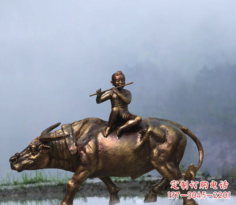 北京铜雕园林牧童骑牛