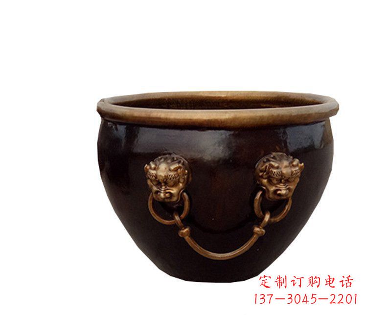 北京铜雕圆形荷花水缸雕塑 (4)