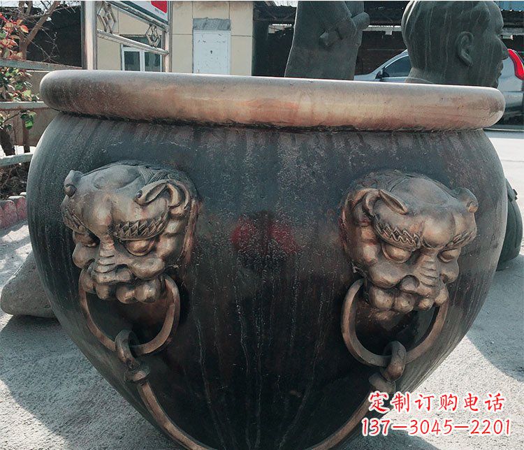 北京铜雕圆形荷花水缸雕塑 (6)