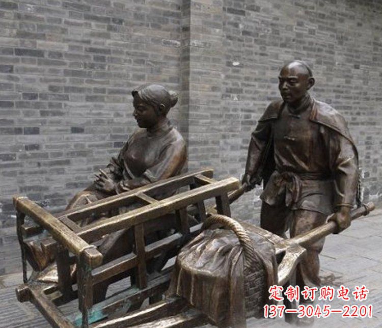 北京推独轮车的人物铜雕