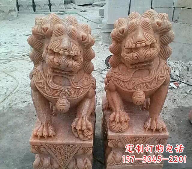 北京晚霞红传统狮子石雕