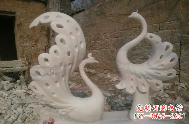 北京晚霞红抽象石雕孔雀