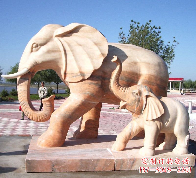 北京晚霞红大象石雕 (2)