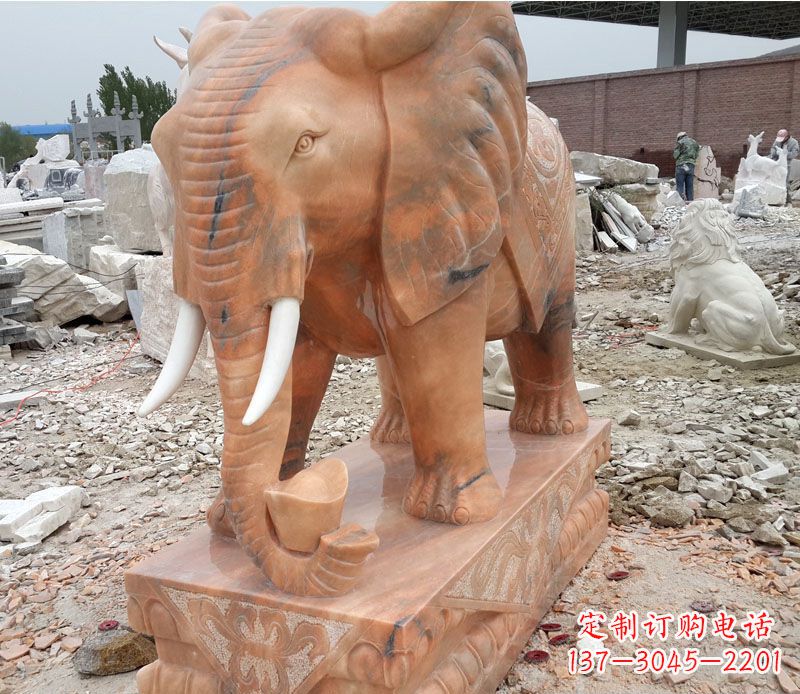 北京晚霞红大象招财石雕
