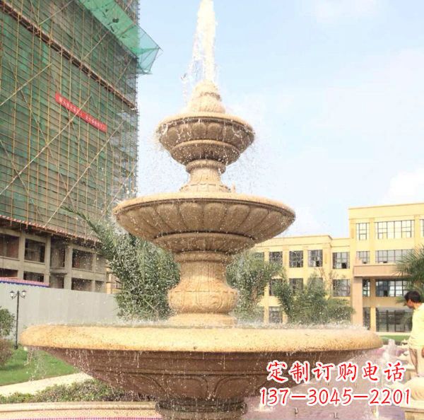 北京晚霞红大型多层喷泉石雕