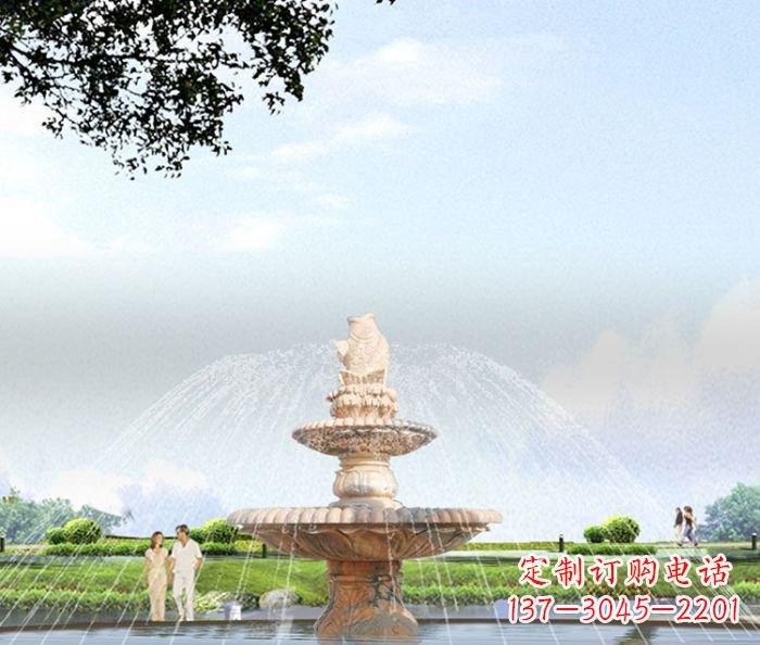 北京晚霞红多层大型石雕喷泉 (4)