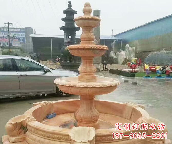 北京晚霞红多层大型石雕喷泉 (3)