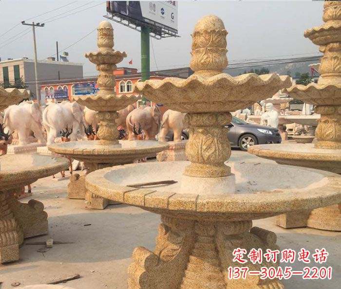 北京晚霞红多层大型石雕喷泉